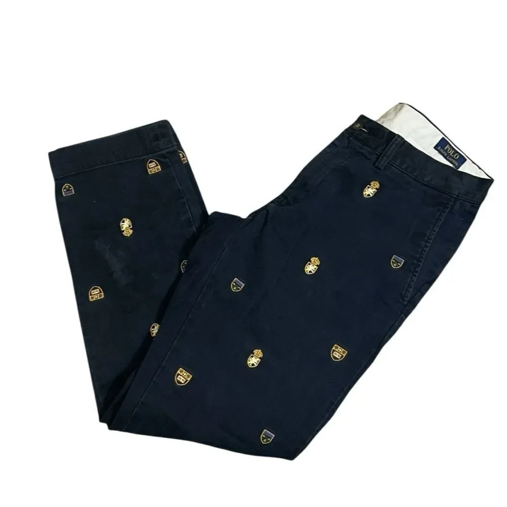 Polo Ralph Lauren Men’s Embroidery Print Navy Blue Pants(Size 33/32)